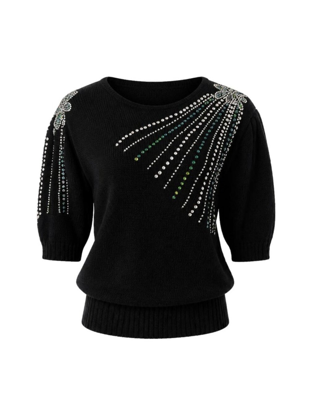 Vintage Made In Korea 80’s Beaded Sequin Starburst Black Ramie Cotton Sweater M